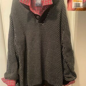 Izod Black and White Sweater/ Plaid Button Up Combo Top